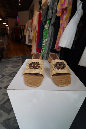 SIMKHAI Sydney Raffia Block Heel Sandal