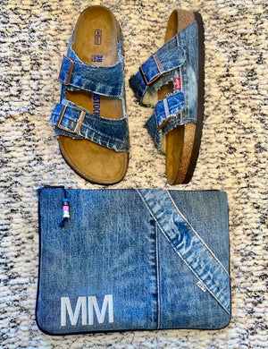 Custom Upcycled Levi Monogrammed Clutch with Bead Detail
